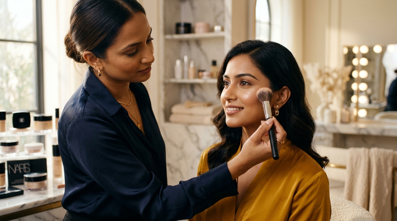 Close-up detail of mindful makeup artistry and precision brushwork