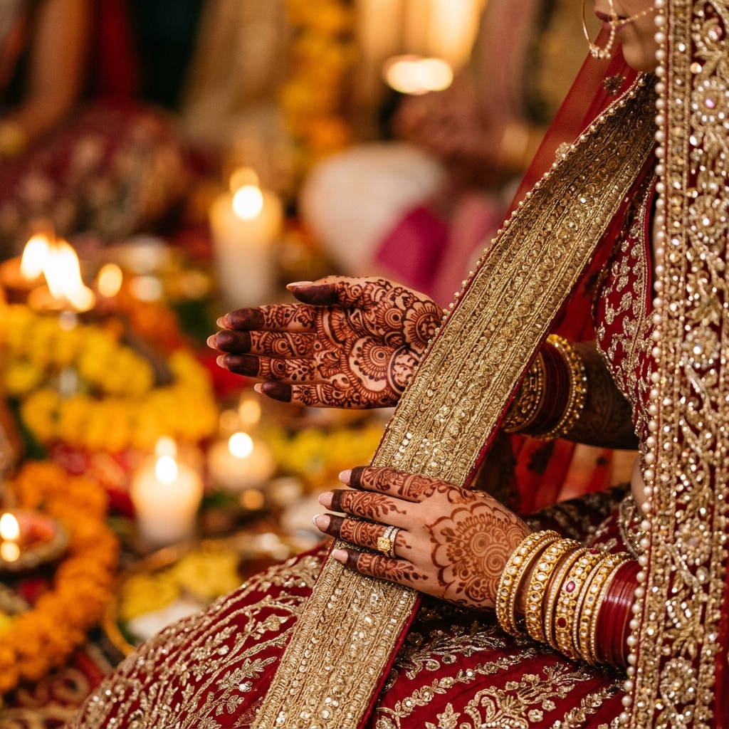 Intricate bridal mehendi patterns and heritage gold bangles